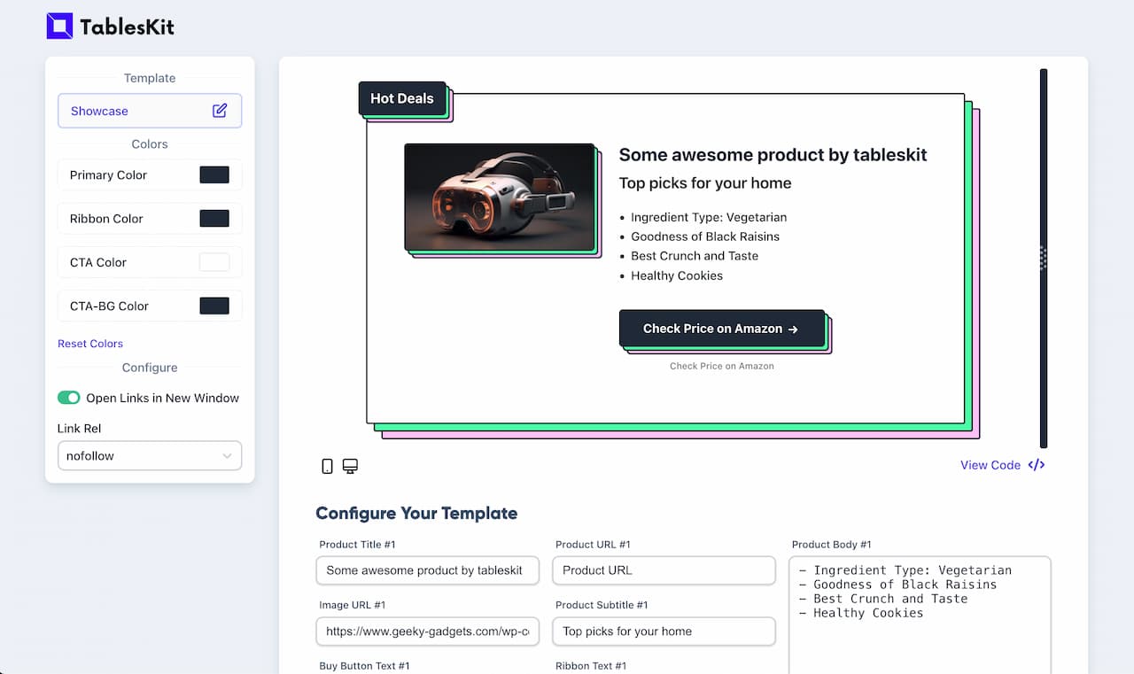screenshot of TablesKit website