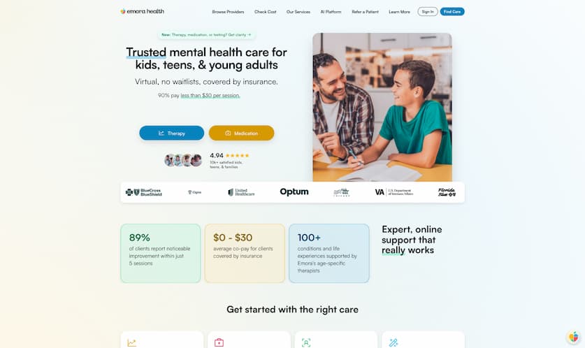 screenshot of Emora Health website